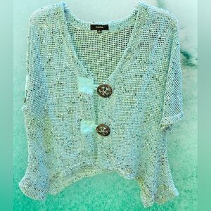 Kaktus Aquamarine Open Knit Cardigan Size Large